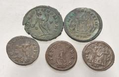 Large Lots ROMAN. Imperial. Lot of five (5) Antoniniani and bronze issues. Includes: Carus (2) // Carinus (1) // Constantius I (2). VF to good VF. LOT SOLD AS IS, NO RETURNS. Five (5) coins in lot. Fr