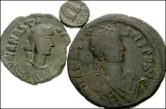 BYZANTINE. Æ of Anastasius. Includes: Æ Follis (large module). Constantinople mint. Bust right / Large M. SB 19 // Æ Half Follis (large module). Constantinople mint. Bust right / Large K. SB 25 // Æ P