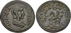 Roman Provincial LYDIA, Magnesia ad Sipylum. Salonina. Augusta, AD 254-268. Æ (26mm, 7.07 g, 6h). Aur. Longinus II, strategos. Draped bust right wearing stephane / Cybele seated left on throne, wearin