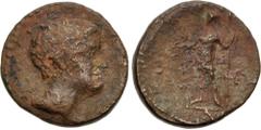 Roman Provincial DECAPOLIS, Nysa-Scythopolis. Marcus Licinius Crassus. Proconsul, 54-53 BCE. Æ (20mm, 4.73 g, 12h). Dated CY 8 (57/6 BCE). Head of Gabinius or Crassus right / Dionysus standing facing,
