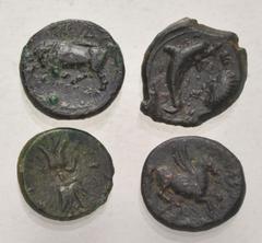 Large Lots GREEK. Magna Graecia & Sicily. Lot of four (4) Syracusan bronze issues. Includes: various types. Average Fine. LOT SOLD AS IS, NO RETURNS. Four (4) coins in lot.