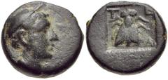 LYCIA, Telmessos. 2nd-1st centuries BC. Æ 11mm (1.86 g, 11h). Head of Hermes right, wearing petasos / Bee within square incuse. SNG Copenhagen 135; BMC 2. VF, black patina, minor earthen deposits. Fro