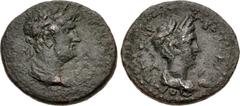 Roman Provincial CILICIA, Pompeiopolis. Hadrian, with Sabina. AD 117-138. Æ (24mm, 8.31 g, 11h). Dated CY 197 (131/2). Laureate and draped bust of Hadrian right / Diademed and draped bust of Sabina ri