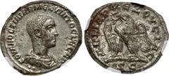 Roman Provincial SELEUCIS and PIERIA, Antioch. Hostilian. As Caesar, AD 250-251. BI Tetradrachm (25mm, 12.40 g, 7h). 2nd officina. Bareheaded and draped bust right, seen from the front; •• below / Eag