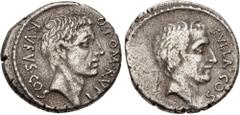 Roman Republican Q. Pompeius Rufus. 54 BC. AR Denarius (17.5mm, 3.60 g, 3h). Rome mint. Bare head of the consul Q. Pompeius Rufus right / Bare head of Sulla right. Crawford 434/1; Sydenham 908; Pompei