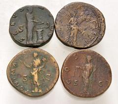 The Cloudesley Collection of Hadrian Bronzes Hadrian. AD 117-138. Lot of four (4) bronze issues. Æ As. Salus reverse. RIC II.3 2168 // Æ Sestertius. Felicitas reverse. RIC II.3 244 // Æ Sestertius. Vi