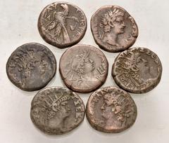 Large Lots ROMAN. Provincial. Lot of seven (7) BI tetradrachms. All coins: Issues of Nero from Alexandria. Reverses: Alexandria (4) // Divus Augustus (2) // Eagle (1). Coins average VF. LOT SOLD AS IS