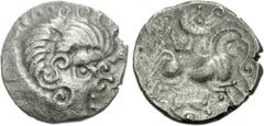 CELTIC, Northwest Gaul. Coriosolites. Circa 100-50 BC. BI Stater (6.46 g, 7h). Celtic head right, hair in large spiral curls, S-like ear / Celticized rider on horseback right; spiral ornament before; 