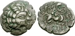 CELTIC, Northwest Gaul. Redones. Circa 100-50 BC. BI Stater (5.38 g, 1h). Celtic head right / Celticized biga right, rider devolved into creature above human-headed horse; wheel [set on volutes] below