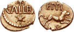 CELTIC, Britain. Atrebates & Regni. Eppillus. Circa 10 BC-AD 10. AV Quarter Stater (1.15 g, 1h). Calleva mint. CALLEV, star above and below / Lion leaping right; rosette below. Bean EPP1-2; Van Arsdel
