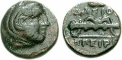 MACEDON, Philippoi (as Krenides). 360-356 BC. Æ 10mm (1.48 g, 10h). Head of Herakles right, wearing lion skin / Club and bow; HΠEIPO below. Bellinger, Philippi 2; Le Rider, Thasiennes 29; AMNG II/2, 1