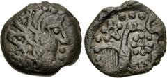 Celtic GAUL, Northwest. Carnutes. Circa 100-50 BC. Æ (16mm, 2.79 g, 11h). Celticized head right / Eagle facing with wings spread, head right, clutching eaglet and serpent in claw; pentagram above, cro