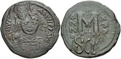 Heraclius. 610-641. Æ Follis (32mm, 16.39 g). Sicilian mint. Struck circa AD 620. Crowned facing bust of Heraclius; monogram to right; al within circular punch / SCLs within circular punch. DOC 241b; 