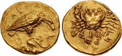 Greek SICILY, Akragas. Circa 415-406 BC. AV 2 Litrai – Tetradrachm (11mm, 1.30 g, 11h). Silanos, magistrate. Eagle standing right, snake clasped in its talons, on rock outcropping; AKPA above, two pel