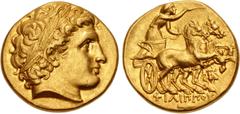 Greek KINGS of MACEDON. Philip III Arrhidaios. 323-317 BC. AV Stater (18mm, 8.56 g, 11h). In the types of Philip II. Magnesia on the Maeander mint. Struck under Menander or Kleitos, circa 323-319 BC. 