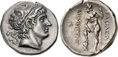 Greek KINGS of MACEDON. Demetrios I Poliorketes. 306-283 BC. AR Tetradrachm (28mm, 17.12 g, 12h). Chalkis mint. Struck circa 290-287 BC. Diademed and horned head right / Poseidon Pelagaios standing le