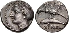 Greek PAPHLAGONIA, Sinope. Circa 410-350/30 BC. AR Drachm or Siglos (18mm, 6.09 g, 6h). Persic standard. Philo–, magistrate. Head of nymph left, hair in sakkos / Sea-eagle standing left, wings spread,