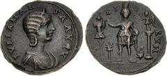 Roman Provincial PHOENICIA, Tyre. Julia Maesa. Augusta, AD 218-224/5. Æ (29.7mm, 13.56 g, 11h). Draped bust right, wearing stephane / Astarte, turreted, standing facing, head left, holding transverse 