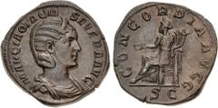 Roman Imperial Otacilia Severa. Augusta, AD 244-249. Æ Sestertius (28mm, 18.15 g, 2h). Rome mint, 4th officina. 5th emission of Philip I, AD 246. Draped bust right, wearing stephane / Concordia seated