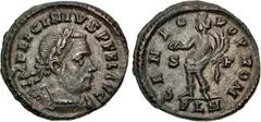 Roman Imperial Licinius I. AD 308-324. Æ Follis (21mm, 3.60 g, 6h). Londinium (London) mint. Struck circa AD 314. Laureate and cuirassed bust right / Genius standing left, wearing modius on head, hold