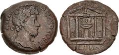Roman Provincial EGYPT, Alexandria. Marcus Aurelius. AD 161-180. Æ Drachm (33mm, 21.48 g, 12h). Dated RY 12 (AD 148/9). Laureate bust right, slight drapery on left shoulder / Frontal view of tetrastyl