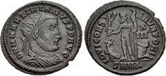 Roman Imperial Martinian. Usurper, AD 324. Æ Follis (21mm, 2.82 g, 6h). Nicomedia mint, 4th officina. D N M MARTINIANVS P F AVG, radiate, draped, and cuirassed bust right / IOVI CONS ERVATORI, Jupiter