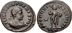 Selections from the DiMarzio Collection of London Mint Æs Crispus. Caesar, AD 316-326. Æ Follis (20.5mm, 3.50 g, 12h). SOLI INVICTO COMITI Type. Londinium (London) mint. Struck AD 317-318. FL IVL CRIS