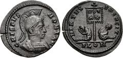 Selections from the DiMarzio Collection of London Mint Æs Crispus. Caesar, AD 316-326. Æ Follis (19.5mm, 3.14 g, 6h). Londinium (London) mint. Struck circa AD 320. CRISPVS NOBIL C, helmeted and cuiras
