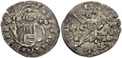 BULGARIA, Second Empire. Ivan Sracimir. 1356–1397. AR Grosh (18mm, 1.20 g, 11h). Vidin mint. Half-length facing bust of Christ standing facing before seat, raising hands in benediction, IC XC and mono