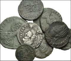 ROMAN. Imperial. AR & Æ from Helena to Aelia Eudocia. Includes: various denominations, types, and mints. All Æ unless otherwise noted. Helena // Constantius. AR Siliqua // Procopius // Theodosius I //