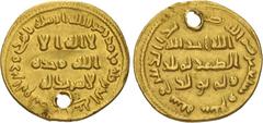 Post-Reform Umayyad Coinage Umayyad Caliphate. temp. 'Abd al-Malik ibn Marwan. AH 65-86 / AD 685-705. AV Dinar (20mm, 4.15g, 6h). Without mint-name. Dated AH 77 / AD 696/7. Obverse margin: Muḥammad ra