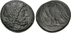 Greek PTOLEMAIC KINGS of EGYPT. Ptolemy II Philadelphos. 285-246 BC. Æ (27.5mm, 18.69 g, 12h). Uncertain mint in Sicily. Struck circa 264–263 BC. Laureate head of Zeus right; dotted border / Eagle sta