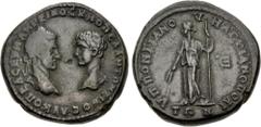 Roman Provincial MOESIA INFERIOR, Marcianopolis. Macrinus, with Diadumenian as Caesar. AD 217-218. Æ Pentassarion (27mm, 15.87 g, 12h). Pontianus, legatus consularis. Laureate head of Macrinus right v