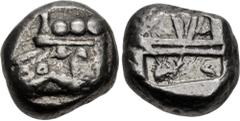 Greek LYCIA, Phaselis. Circa 530-500 BC. AR Stater (17mm, 10.89 g). Prow of galley left, terminating in a boar's forepart / Incuse square divided by two bands, with Λ-shaped feature in one section. He