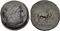 Greek SELEUKID EMPIRE. Antiochos III 'the Great'. 222-187 BC. Æ (24mm, 13.65 g, 6h). Uncertain mint 73, military mint associated with Ekbatana. Struck circa 210 BC. Laureate head right of Antiochos II
