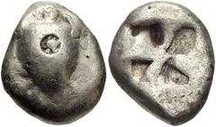 ISLANDS off ATTICA, Aegina. Circa 525/0-500 BC. AR Stater (17mm, 11.97 g). Sea turtle; c/m: sea turtle / Quadripartite incuse square with sections of irregular form. Milbank -; Asyut Group V; SNG Cope