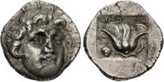 Greek ISLANDS off CARIA, Rhodos. Rhodes. Circa 170-150 BC. AR Hemidrachm (11mm, 1.41 g, 12h). 'Plinthophoric' coinage. Dexagoras, magistrate. Radiate head of Helios right / Rose with bud to right; ΔEΞ