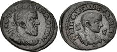 Roman Provincial SELEUCIS and PIERIA, Antioch. Macrinus, with Diadumenian as Caesar. AD 217-218. Æ As (21mm, 5.62 g, 5h). Laureate, draped, and cuirassed bust of Macrinus right / Bareheaded and cuiras