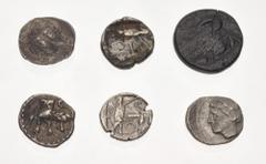 Large Lots GREEK. Miscellaneous. Lot of six (6) mostly silver issues. Includes: LYCAONIA, Laranda. AR Obol // CILICIA, Mallos. AR Obol // PHOENICIA, Sidon. AR 1/16 Shekel (2) // ACHAEMENID PERSIA. Æ. 