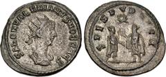 Roman Imperial Saloninus. As Caesar, AD 258-260. Antoninianus (23mm, 4.23 g, 12h). Samosata mint. 3rd emission, AD 260. Radiate, draped, and cuirassed bust right / Spes standing left, raising hem of s