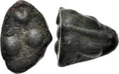 Greek SICILY, Akragas. Circa 440-430 BC. Cast Æ Tetras (17mm, 12.16 g). Two eagle foreparts back-to-back / Crab. Three pellets (mark of value) on base. Westermark, Coinage 526; CNS 6; HGC 2, 127. Gree