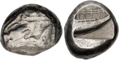Greek LYCIA, Phaselis. Circa 500-440 BC. AR Stater (19mm, 10.97 g, 8h). Prow of galley left in the form of a forepart of a boar / Stern of galley right within incuse square. Heipp-Tamer Series 4, Emis
