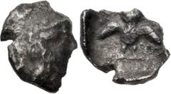 Greek SAMARIA, Samarian-signed Series. Circa 375-333 BC. AR Tetartemorion (5.5mm, 0.13 g, 9h). Helmeted head of Athena right / Owl standing facing, wings spread; traces of letters in fields; all withi