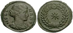 Helena. As nobilissima femina , AD 313(?)-324. Æ Follis (20mm, 2.90 g, 12h). Thessalonica mint. Struck AD 318-319. Draped bust right / Star of eight rays within laurel wreath. RIC VII 51; LRBC 824. Go