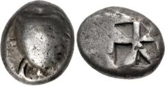 Greek ISLANDS off ATTICA, Aegina. Circa 525-480 BC. AR Stater (17mm, 12.01 g). Sea turtle, [head in profile, with thick collar and row of dots down its back] / Incuse square of 'Union Jack' pattern wi