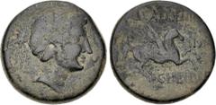 Roman Provincial CORINTHIA, Corinth. 34-31 BC. Æ As (22mm, 8.28 g, 1h). Q. Caecilius Niger and C. Heius Pamphilus, duoviri. Head of Aphrodite right, wearing fillet and pearl necklace / Pegasus flying 