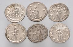 Large Lots ROMAN. Imperial. Lot of six (6) AR Antoniniani. Includes: Philip I (2) // Otacilia Severa // Trajan Decius // Herennia Etruscilla // Volusian. A couple of coins with minor deposits. VF to G