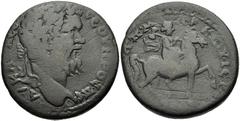 LYDIA, Tabala. Septimius Severus. AD 193-211. Æ 24mm (9.75 g, 7h). Laureate head right / Radiate god on horseback right, holding labrys 9double axe) over shoulder. SNG Munich -; SNG Copenhagen -; SNG 