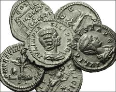 ROMAN. Imperial. AR from Septimius Severus to Julia Maesa. Includes: all denarii. Various type. Septimius Severus // Julia Domna // Plautilla // Elagabalus // Julia Maesa (2). VF-EF, a few with flan c