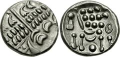 CELTIC, Britain. Durotriges. Uninscribed. Circa 65 BC-AD 45. AR Stater (5.79 g, 4h). Durotrigan E, Abstract (Cranborne Chase) type. Devolved head of Apollo right / Disjointed horse left; pellets above